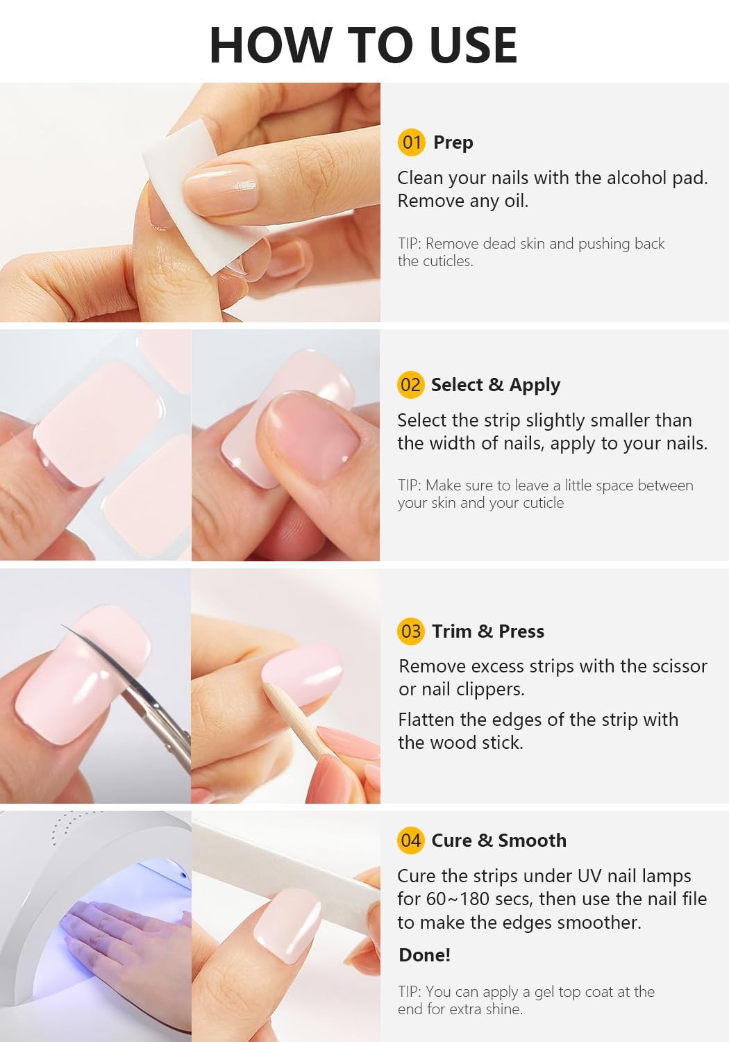 AutyaMee Semi Cured Gel Nail Strips (Elegant French), White Elegant French