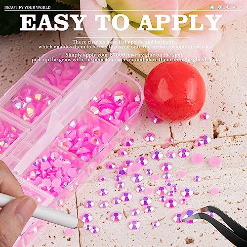 BELLEBOOST 7000PCS Resin Rhinestones Kits, Medium Amount-4 Boxes 26 Pink AB