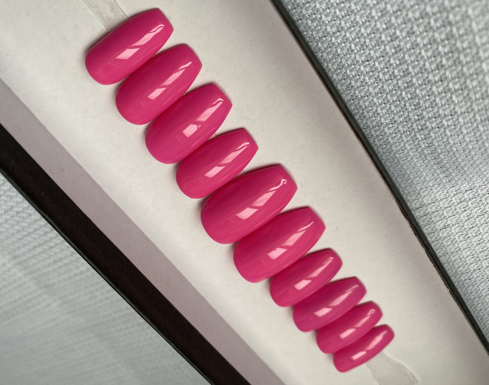 🔥 CUSTOM Gel Press On Nails, HOT PINK ,Coffin Short ,10p Set W/ kit NEW