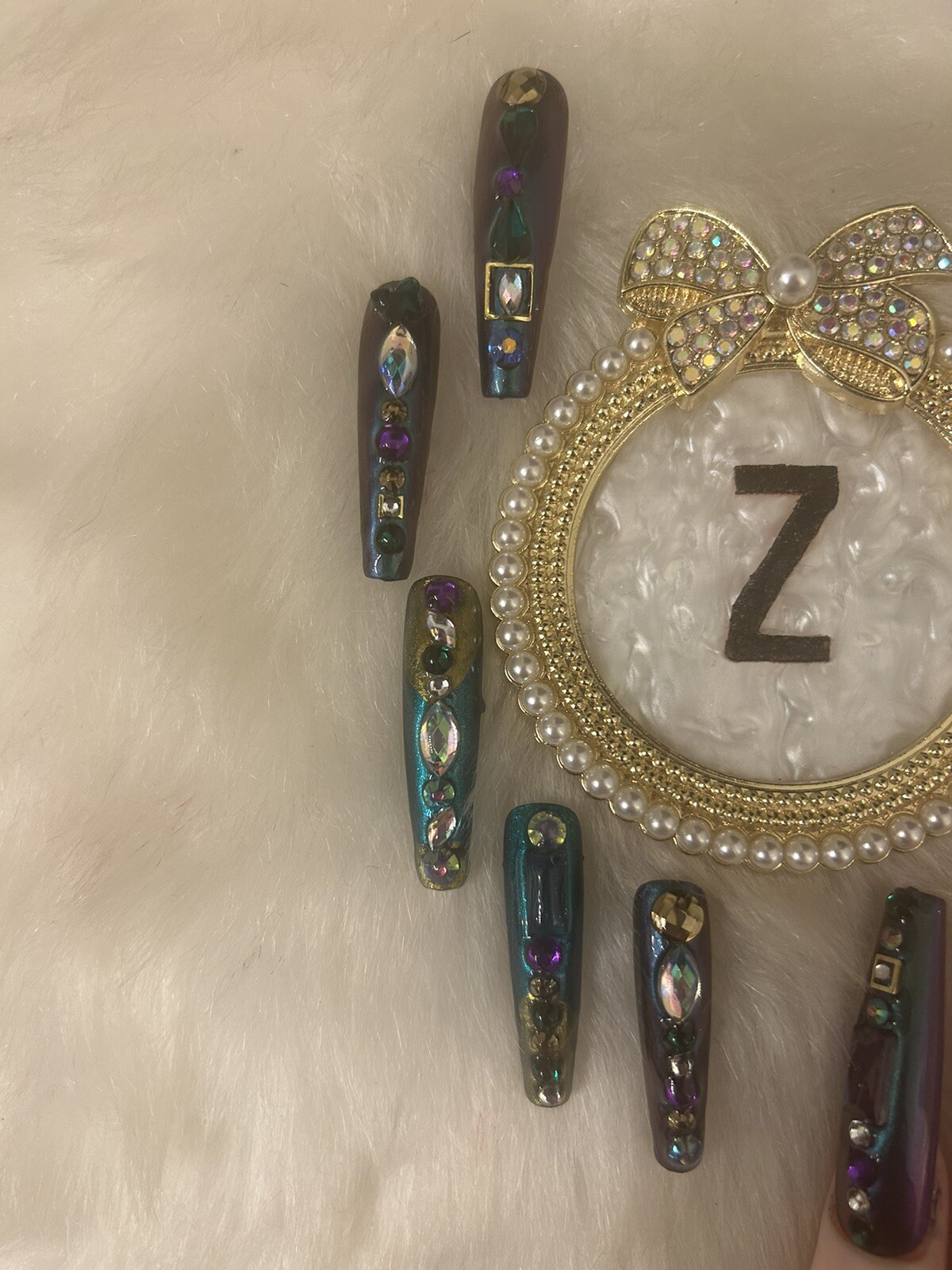 Z NAILZ! Gorgeous Set Of 2XL Coffin Mardi Gras Themed Press On Nails