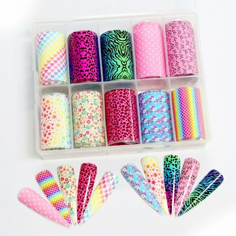 Leopard Print Nail Art Foils Transfer Stickers Spring Colorful Flower Leopard