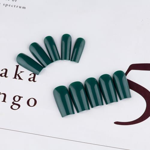 Spring Nails Dark Green Press on Nails Medium Long Square, Solid Color green