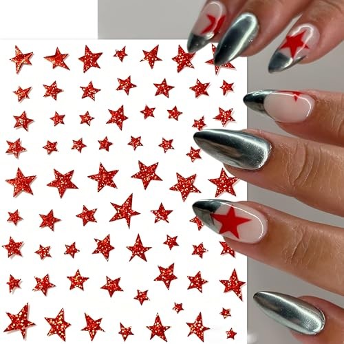 3 Sheets 4th of July Star Nail Stickers Independence Day red five-pointed star