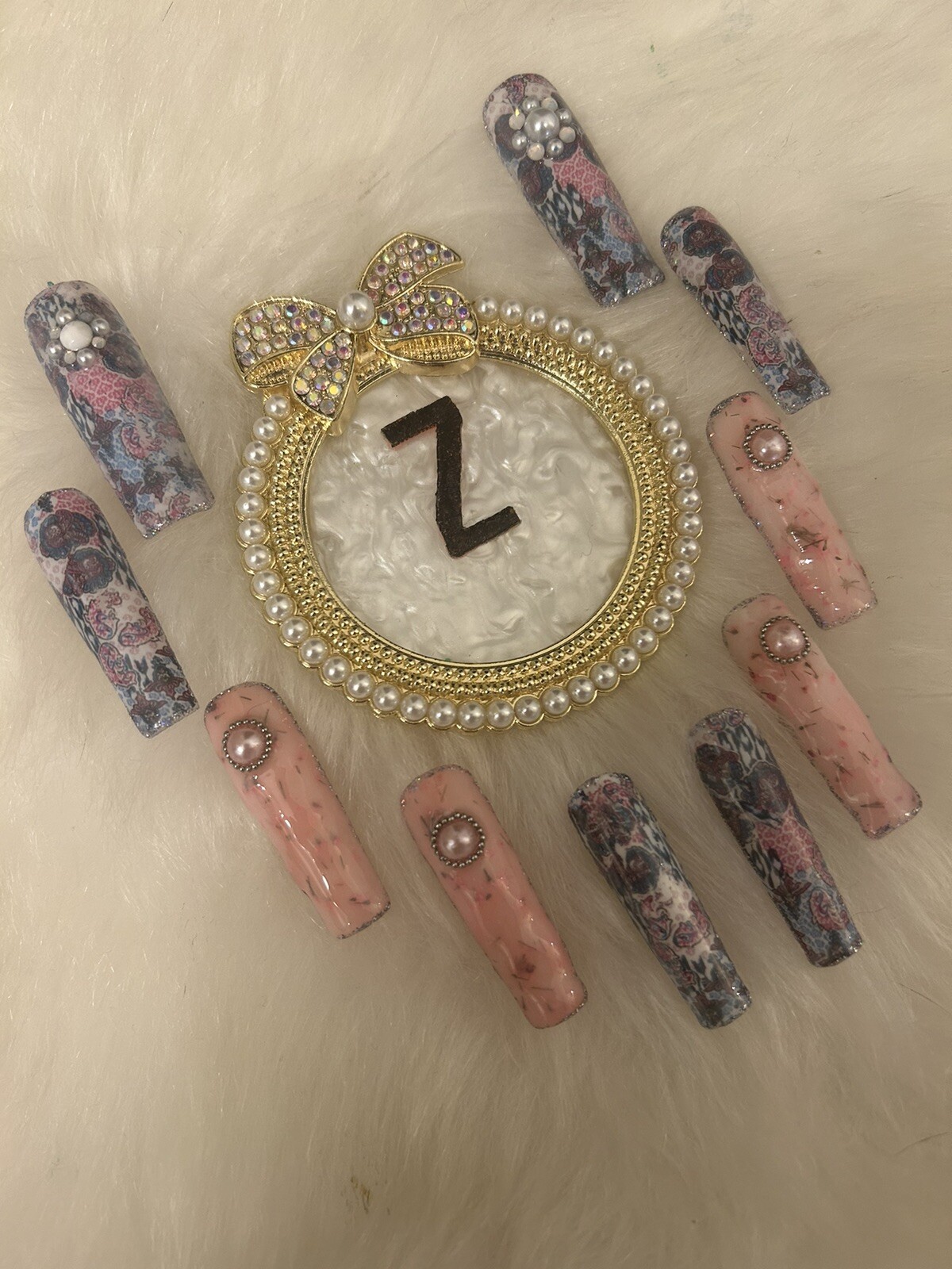 Z NAILZ! Gorgeous 10 Pc.Handcrafted 2XL Square Pink/Blue Textured Press On Nails