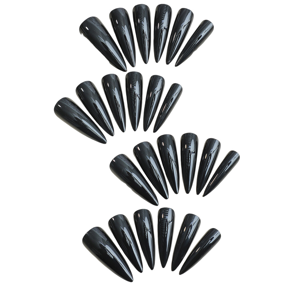 24PC Black Long Fake Nails Tips False Nail Full Cover Removable Artificial