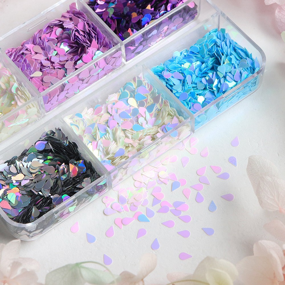6 Grids Water Drop Shape Nail Art Sequins Glitter Flakes Nails Decoration DIY