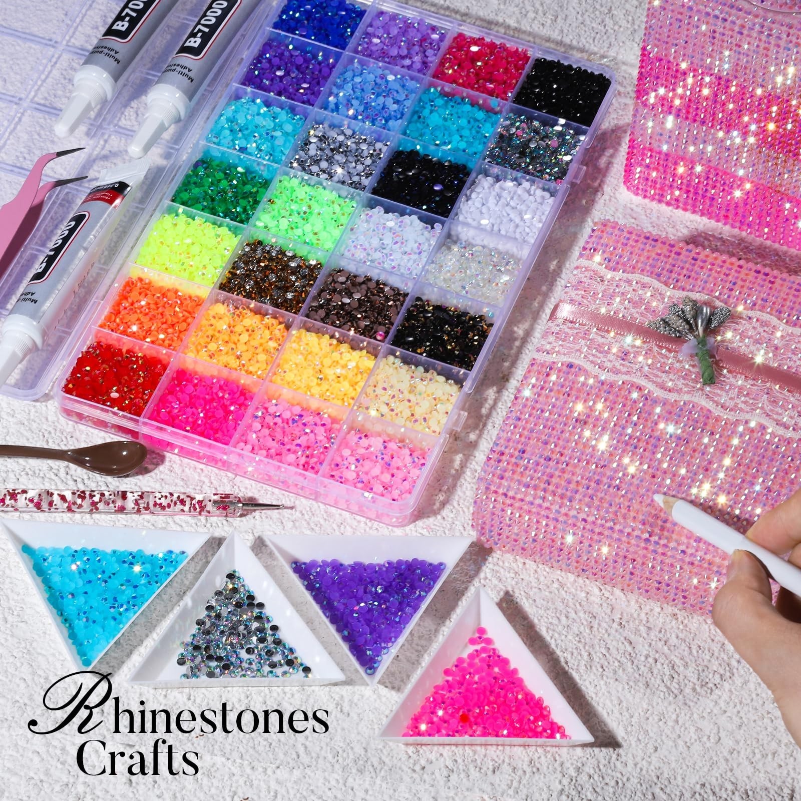 28 Colors Rhinestones Kit – 30000 Flatback Gems with B7000 Glue & Tools for Nail