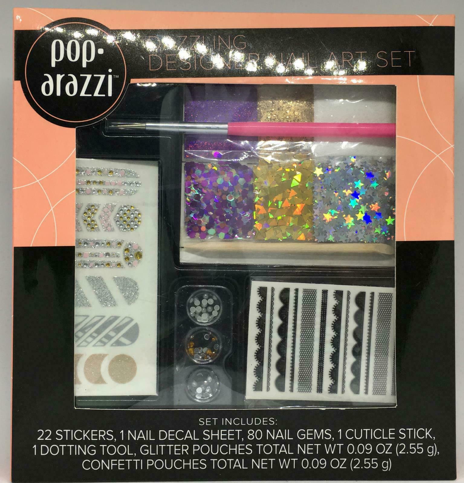 Poparazzi Dazzling Designer Nail Art Set NEW Stars Diamond Gold Silver