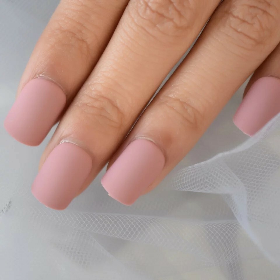 Matte Mauve Short Press on nails Glue On square Dusty Rose Soft Pink