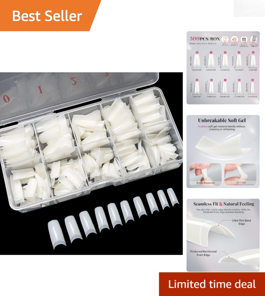 500PCS Soft Gel False Nails Tips – Natural Half Cover for Elegant DIY Manicure