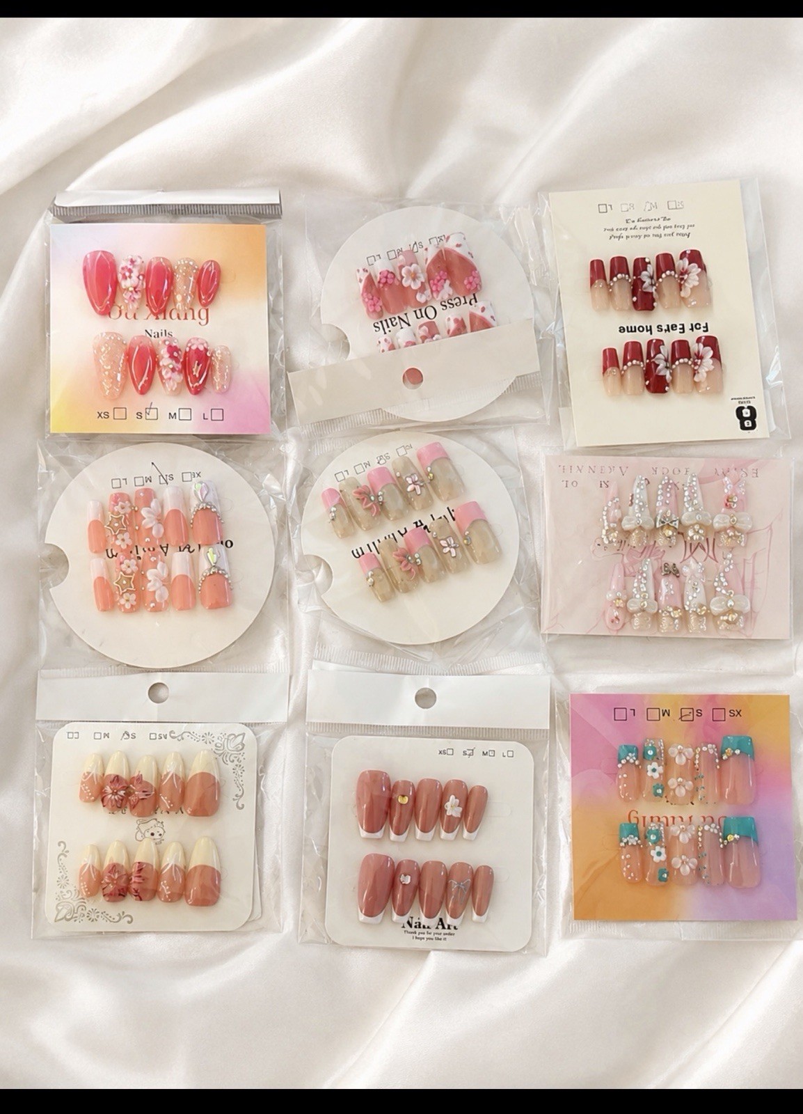 Press-On Nails Floral 3D Multicolor Square Medium Full Cover Pre-Designed