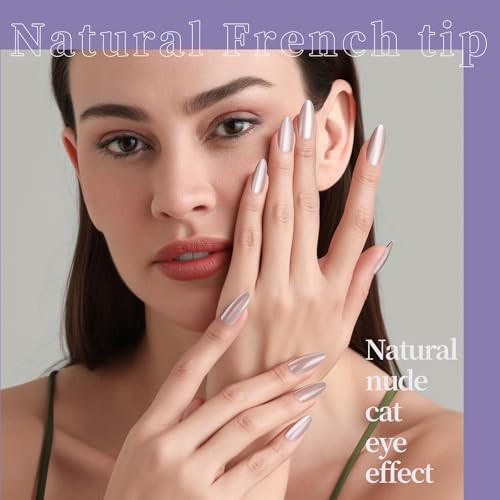 Press On Nails Almond, 6 Colors Cat Eye Press On cat eye/chrome/french tip