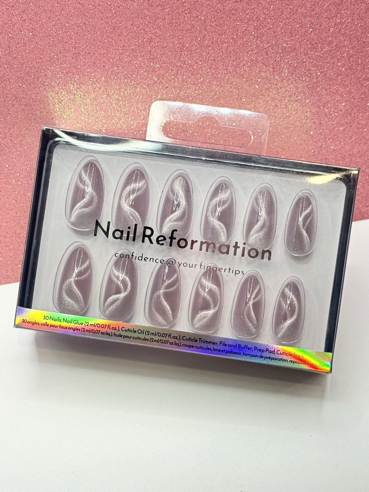Nail Reformation 30 Press On Nails Almond Purple Cat Eye Magnetic Swirl