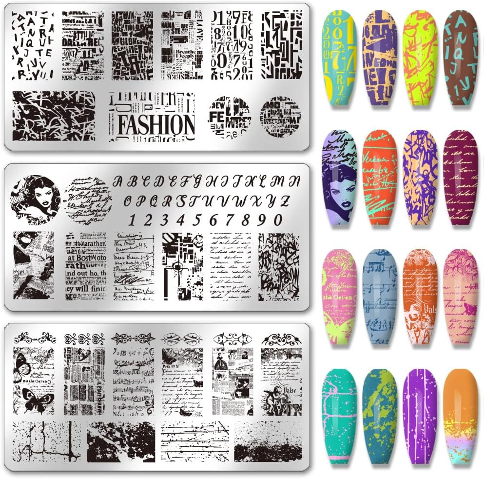 3pcs Graffiti Texture Nail Stamping Plates Number Alphabet Nails Art Stencils…
