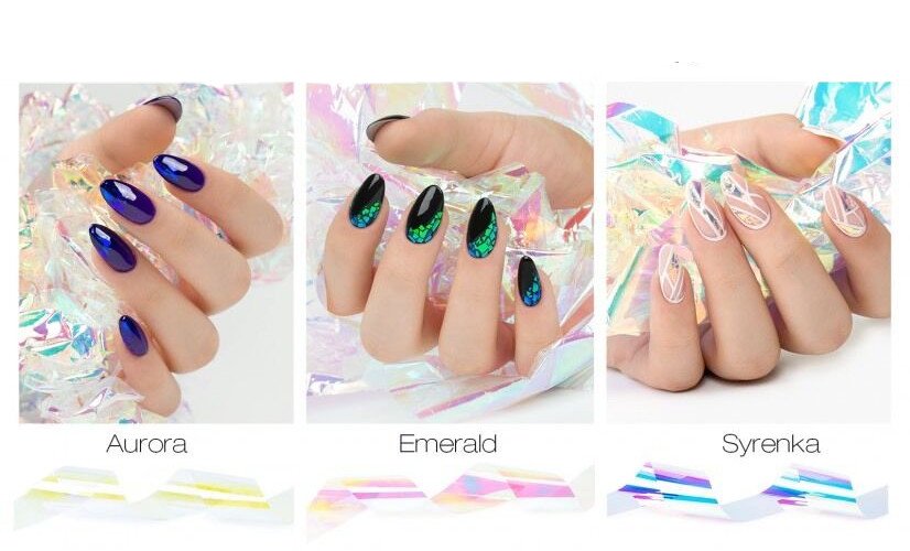 Nail Wraps Foil Broken Glass 5pieces Set Shattered Mirror Aurora Effect Mermaid