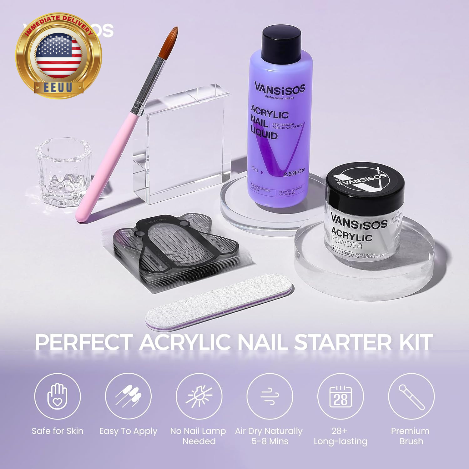 Acrylic Nail Kit: 30G Clear Acrylic Powder and 75Ml Liquid Set with Nail Brush a