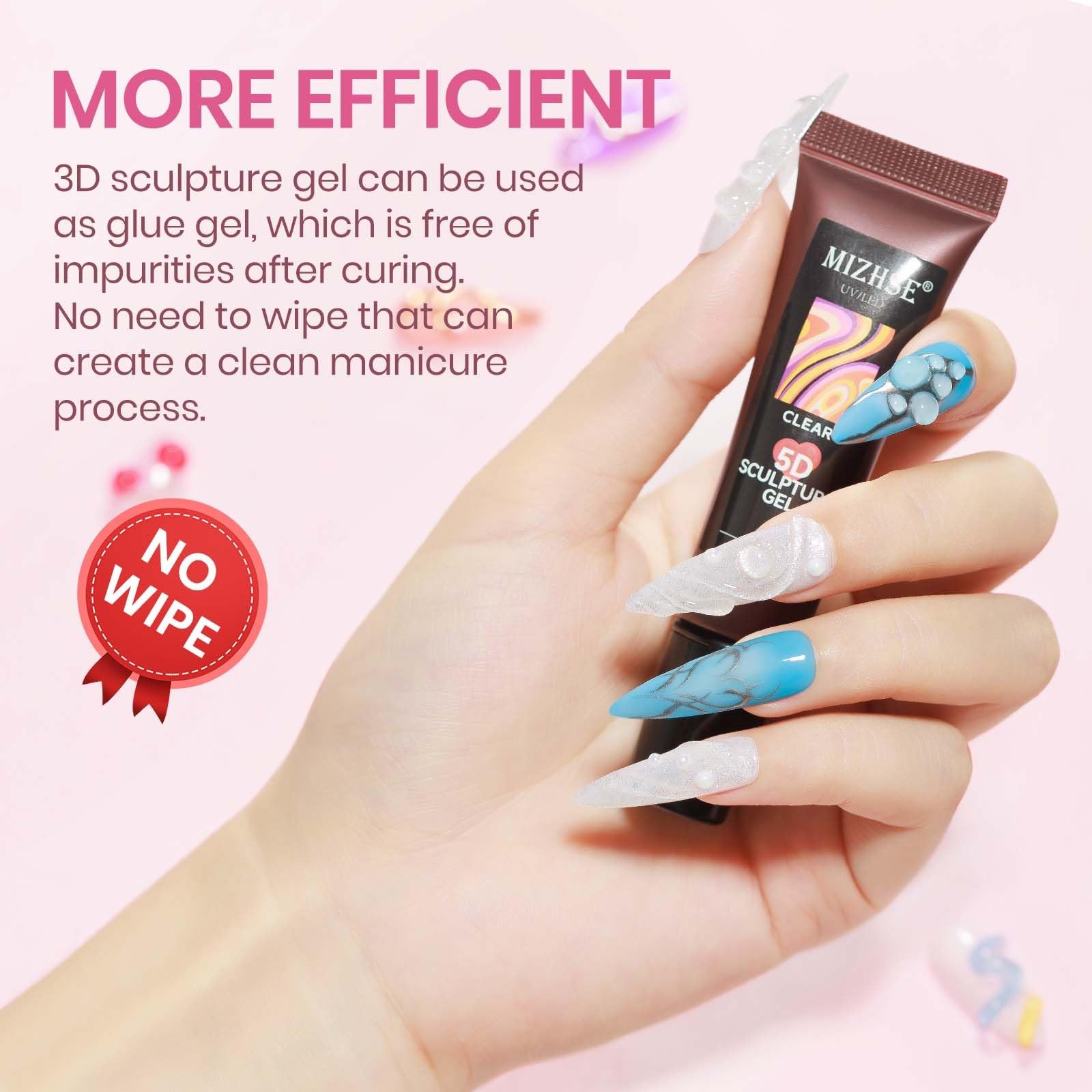 MIZHSE Sculpting Gel for Nails, Clear 3D Nail Art 15g, 5D Carving