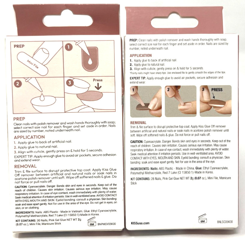 (2) Kiss Bare But Better Premium Nails New In Packaging Unique Styles No Repeats
