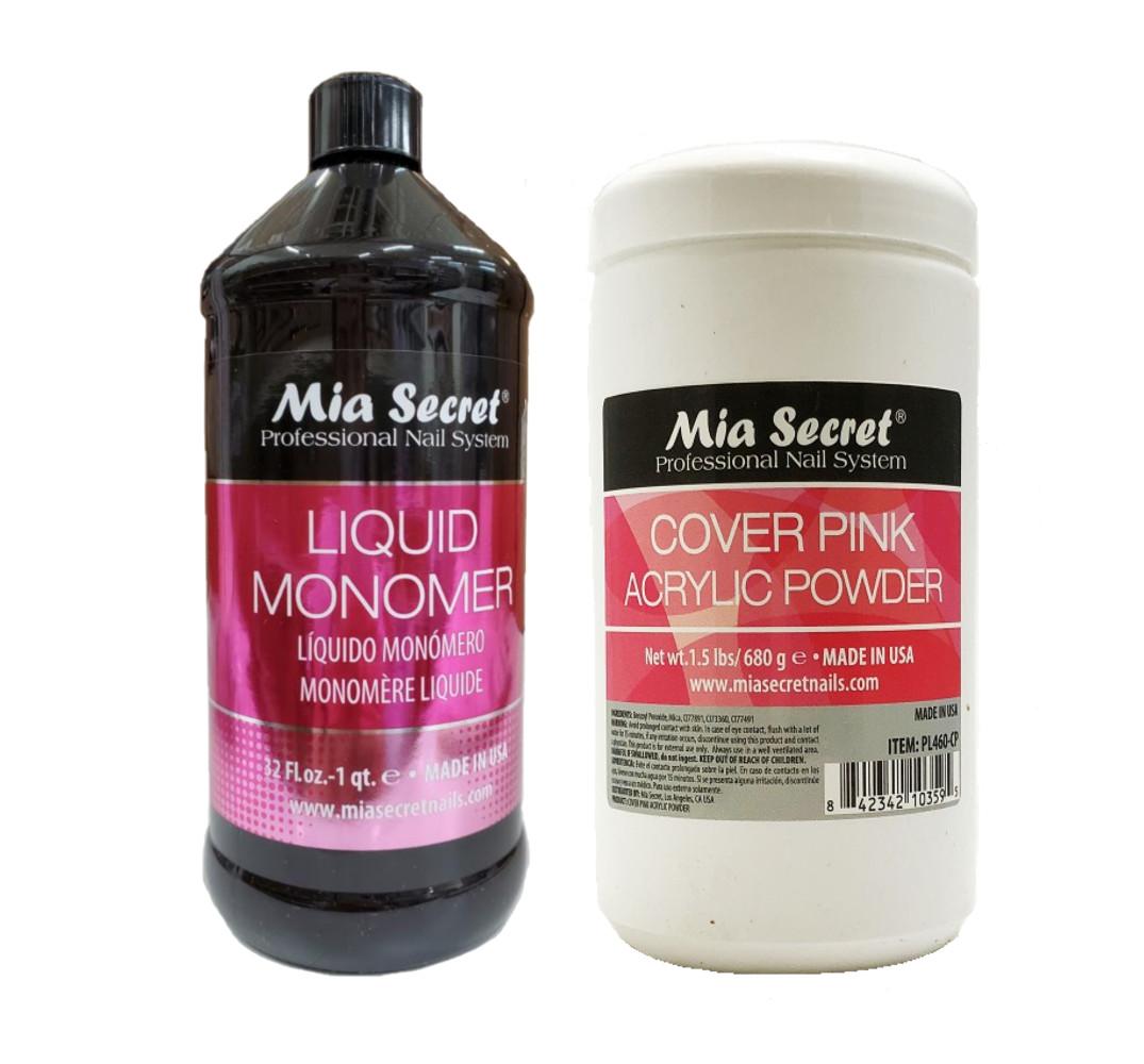 Mia Secret Nail system Liquid Monomer 32 oz & Cover Pink Acrylic Powder 1.5 lb