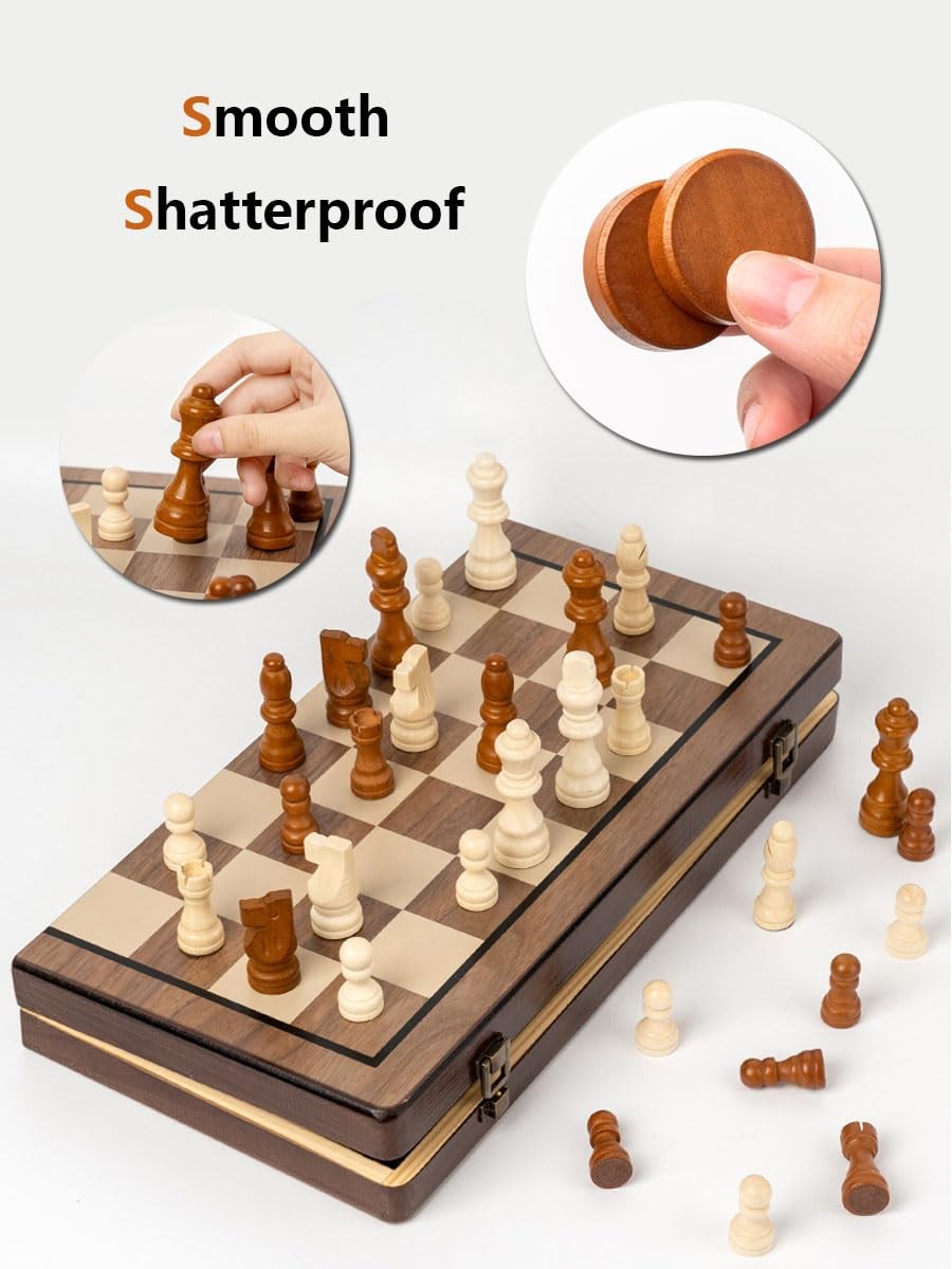 Chess Set 15” Board Wooden 15 inches by 15 inches, Walnut Color
