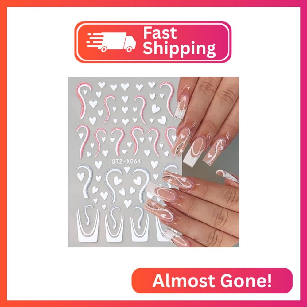 3 Sheets Valentine’s Day Nail Stickers Decals – 3D Heart Nail Decals Valentine’s