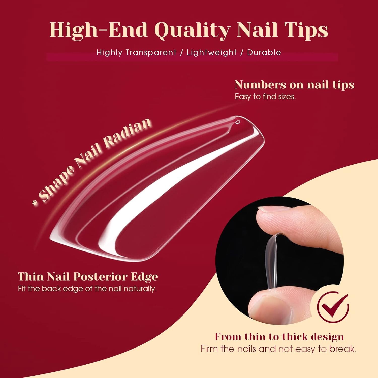 264PCS Clear Coffin Fake Nails with Box,ROSALIND Medium Acrylic Nail Tips Full C
