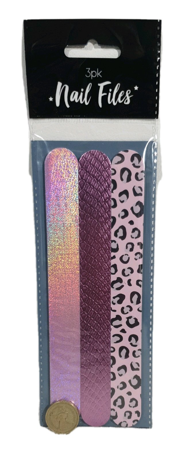 3x Sparkly PEARLESCENT PINK Cute Nail Files Emery Boards 3 New Pretty Nail Files
