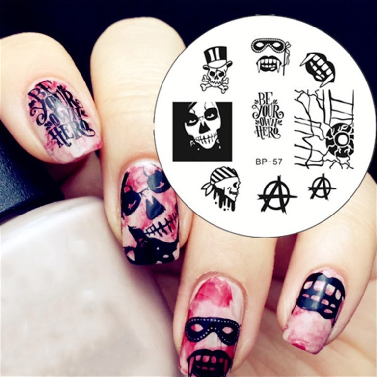 Nail Art Stamping Cool Skull Eye Template Image Plate Stamper Scraper Kit BP 57