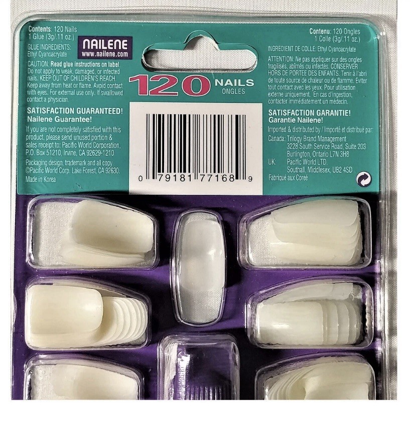 Nailene 120 Piece Natural Curve SquOval Short Length Salon Nails & Glue Kit NIP