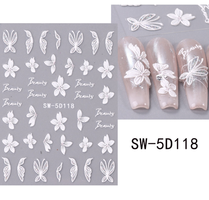 5D Embossed Daisy Tulip Butterfly Camellia Flower Nail Art Stickers Manicure