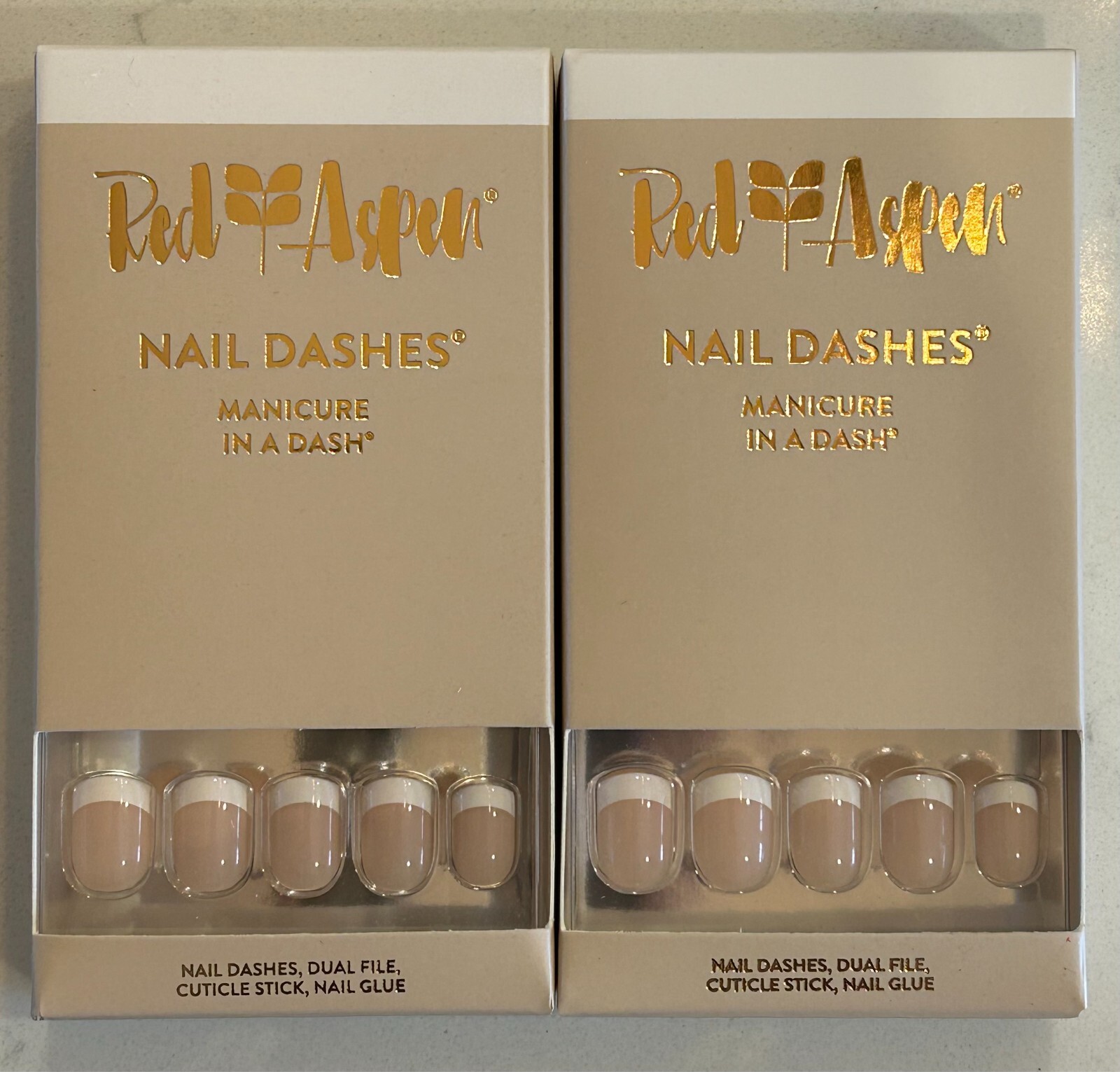 Red Aspen Nail Dashes Press-On Nails Nell’s French Tip Manicure Short Square (2)
