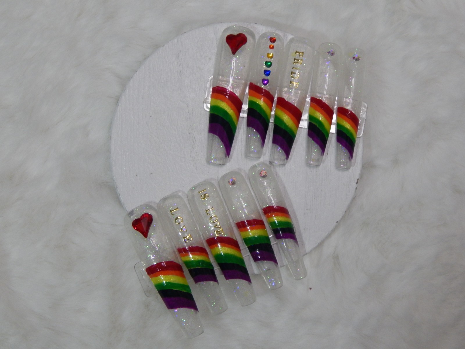 Luxury Handmade Press-On Nails I Reusable I Glow Love is Love I Coffin Shape 3XL