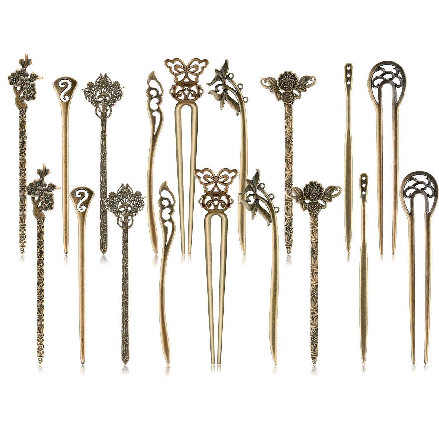TUPARKA 18 PCS Hair Sticks Vintage Pins 18 Count (Pack of 1), bronze