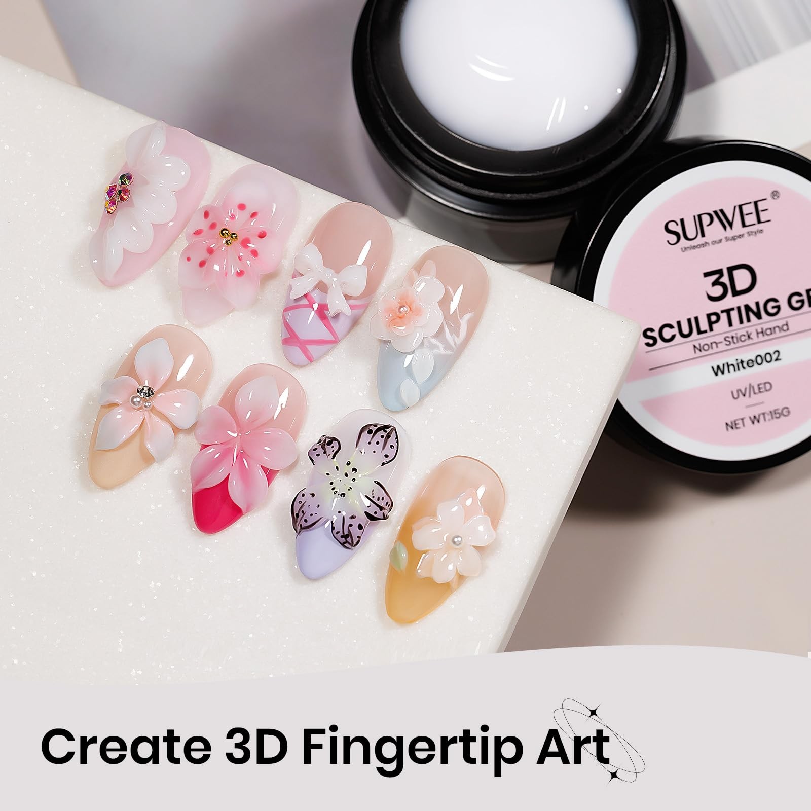 SUPWEE 3D Nail Sculpting Gel for Nails Art, White 0.49 Ounce, White-15g