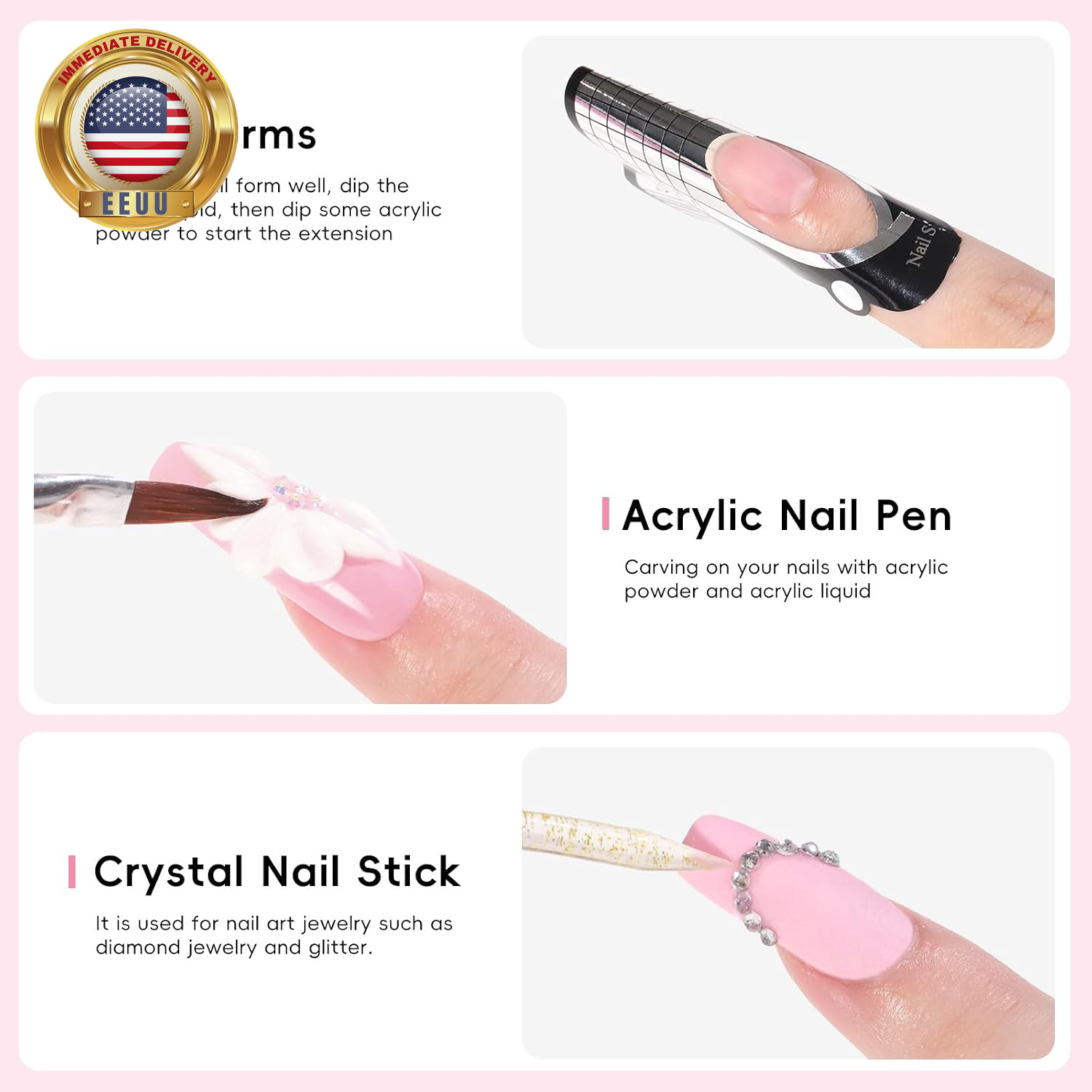 Acrylic Nail Kit ,Clear White Pink 15G Acrylic Powder and 60Ml Liquid Set Brush