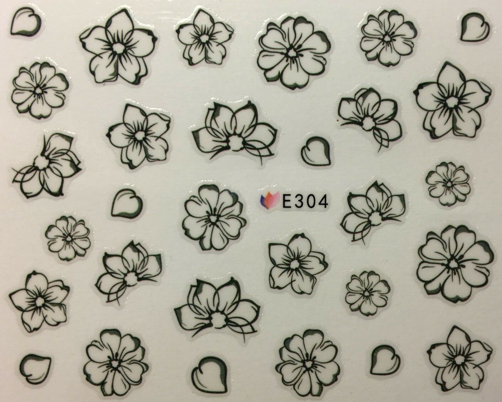 Nail Art 3D Decal Stickers Sketch Flowers Black Outline Flowers E304