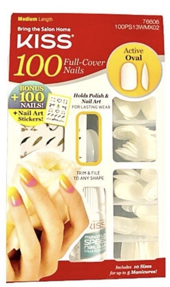 Kiss 200 Full-Cover Active Oval Glue on Nails (Pack of 1) ‼️DRY GLUE‼️