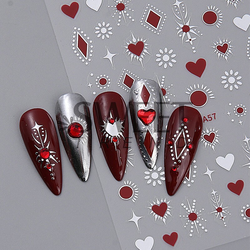 2Pcs Star Moon Sun Heart Bohemian Metallic Gold Silver Nail Stickers DIY NH28