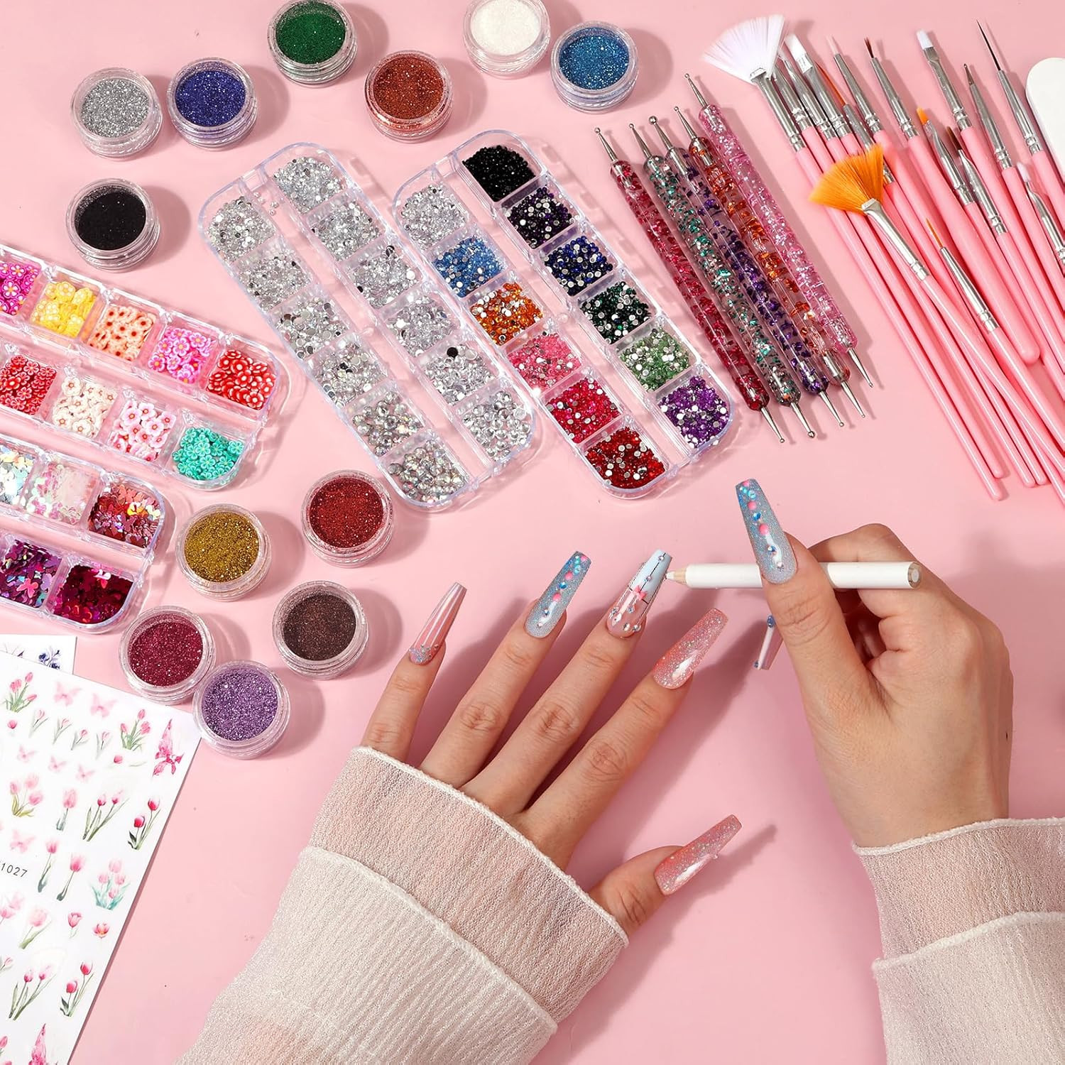 Acrylic Nails Kit Press on Nail Kit with Clear Coffin Nail Tips Nail Display St