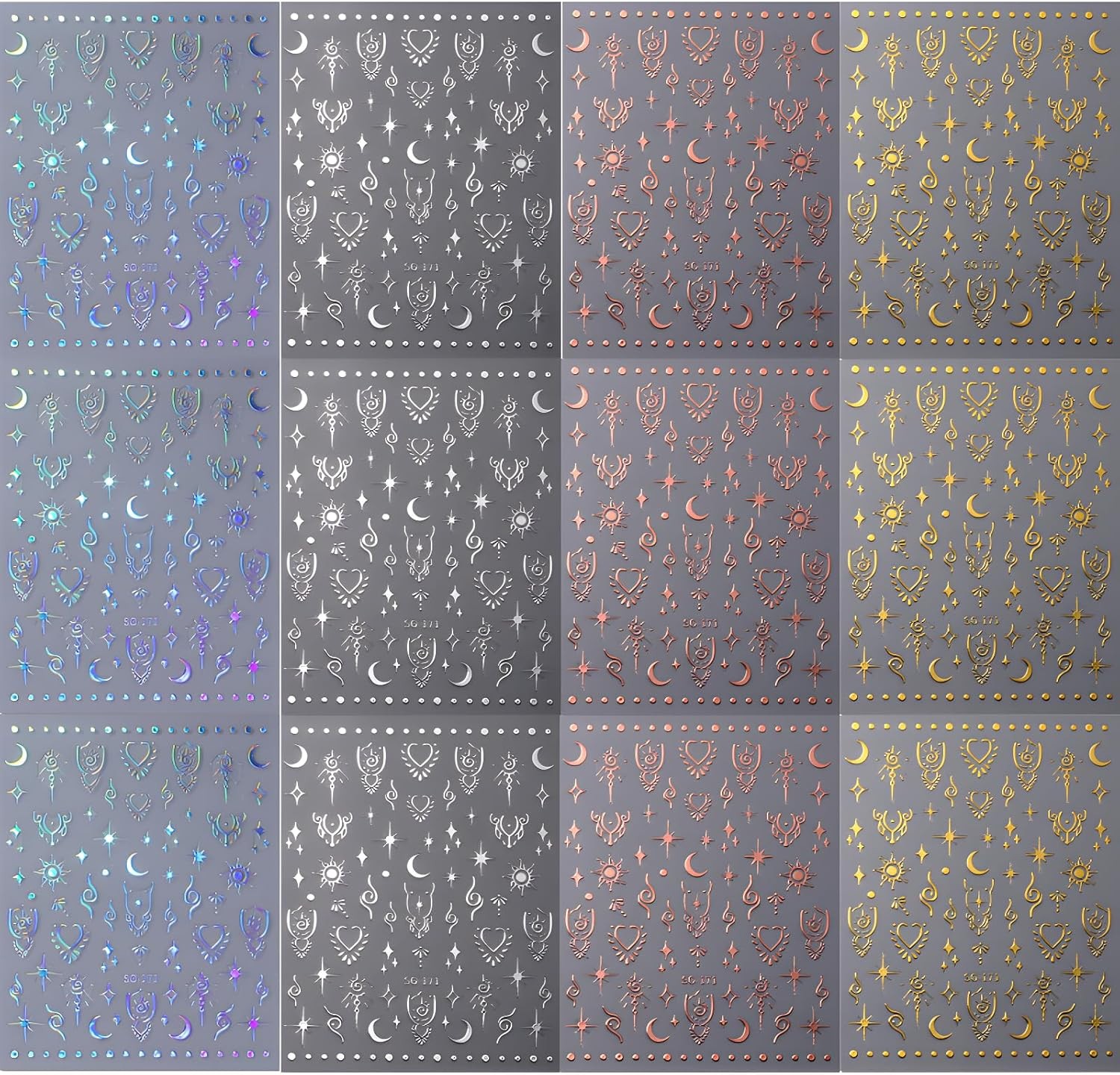12 Sheets Star Nail Stickers for Art Gold Moon Style 3