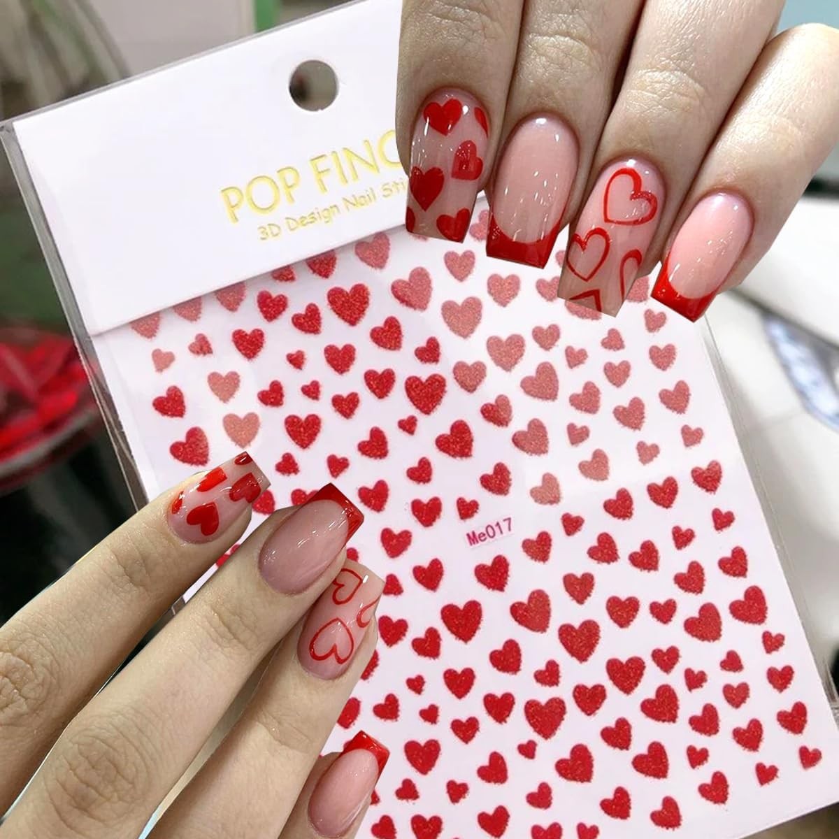 Heart Nail Art Stickers Decals 3D Shiny Glitter Love Hearts Self Design 20