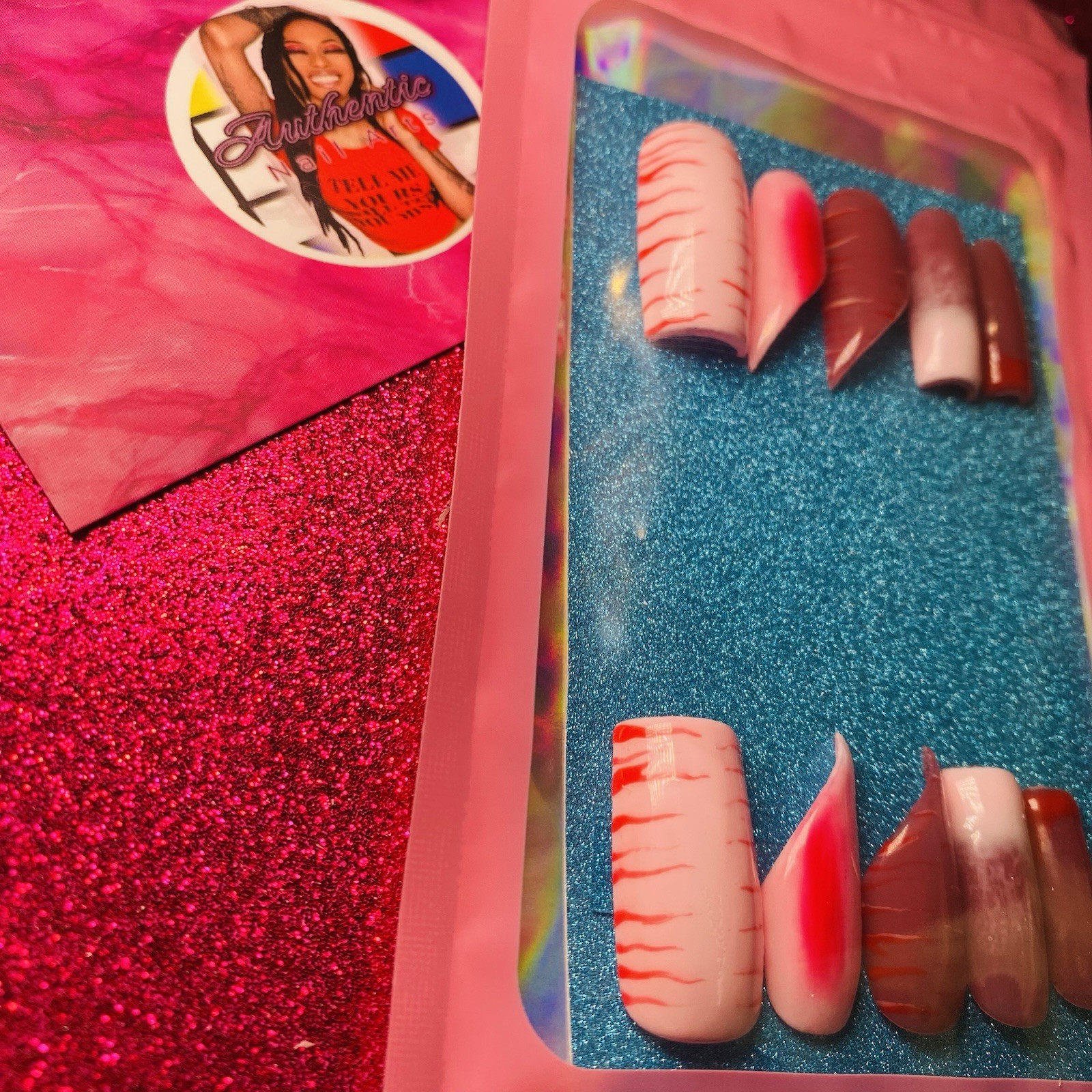 Square Lipstick Press-On Nails Pink Red Ombre French Shiny by Nail Arts by Dia
