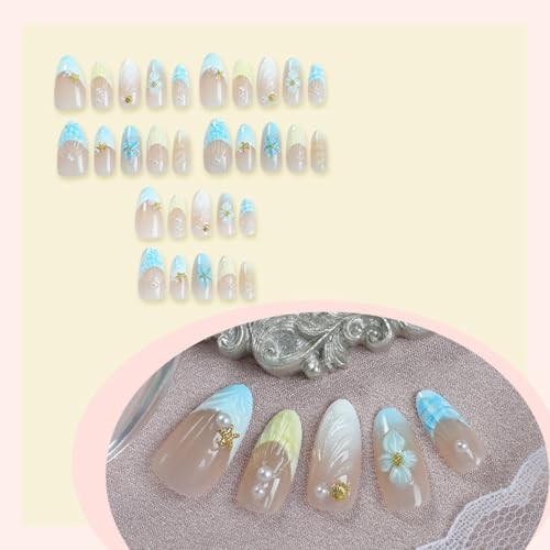 Summer Press on Nails – Short Almond Cute Flower Nails – Flower Nails – 25