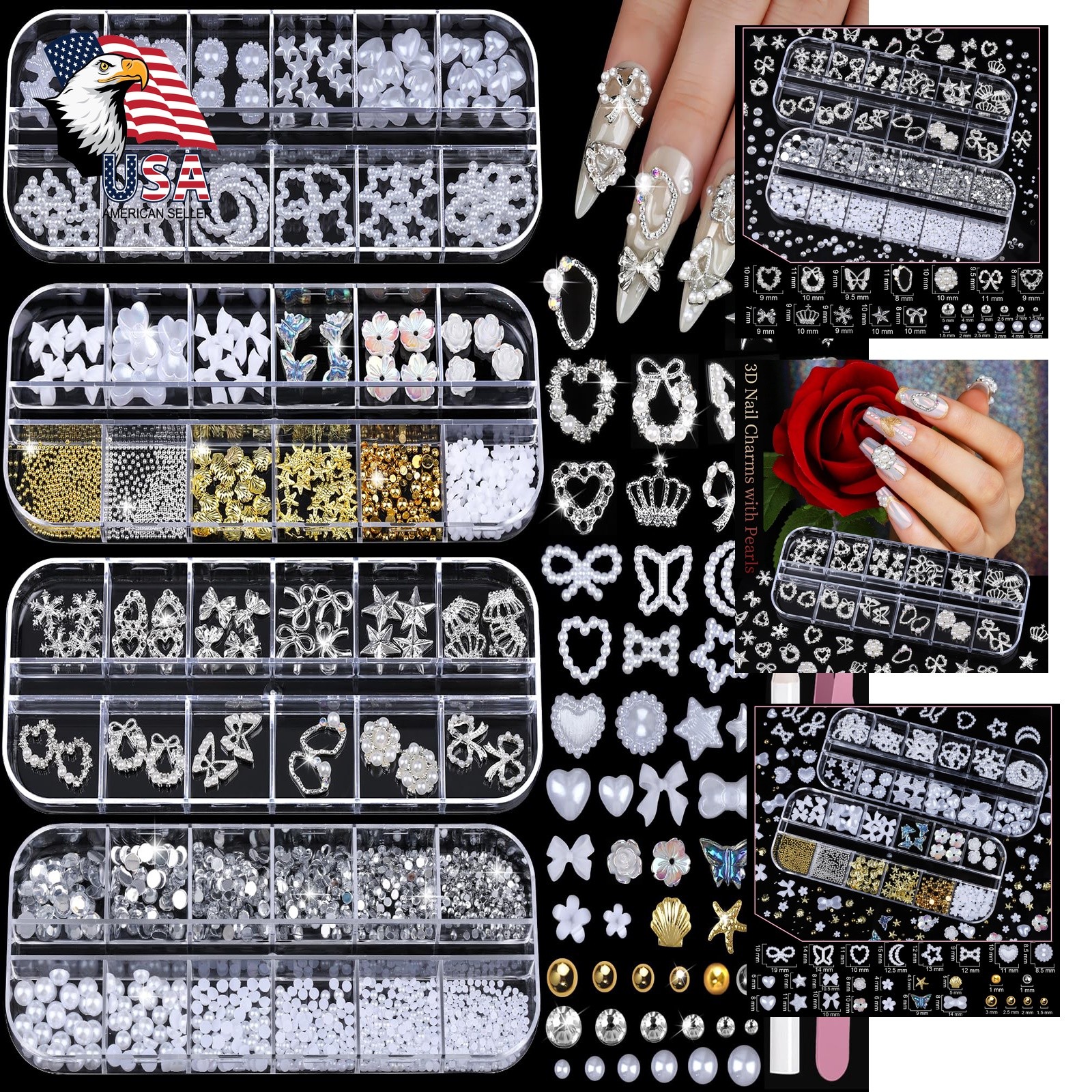 Teenitor 3D Nail Charms White Pearl
