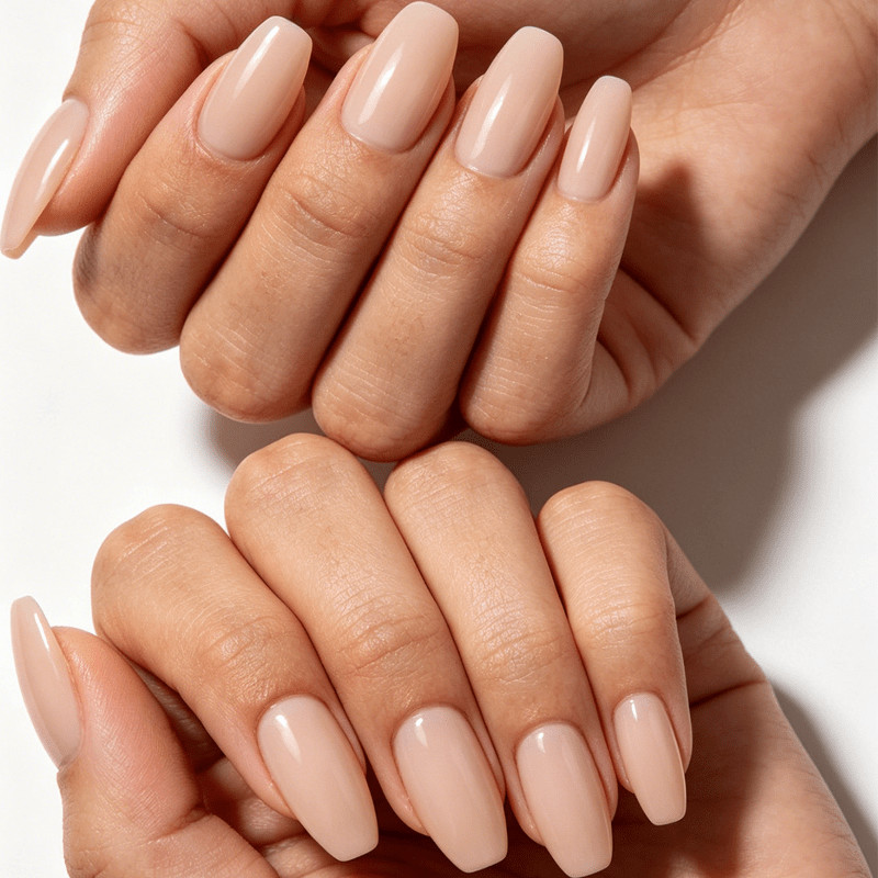 48pcs Medium Coffin Press On Nails, Milky Nude Glossy Solid Color, Reusable