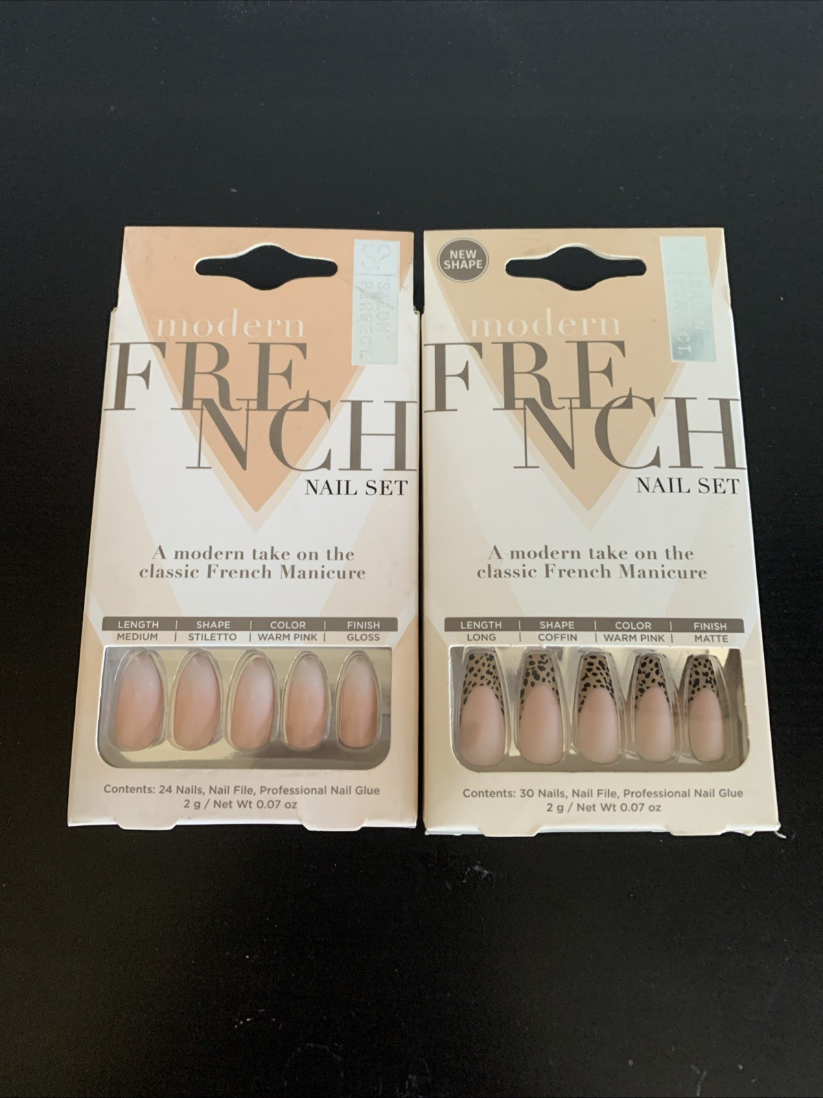 Modern French Nail Set Lawn Nail Shape, Coffin, Color Pink, White, And Cheetah!￼