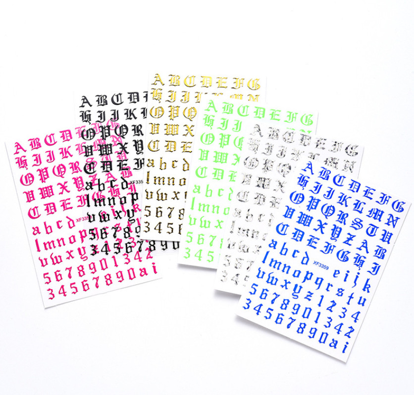 12Pcs English Letter Number Nail Art Sticker Laser Gold Latin Roman Decal NH15