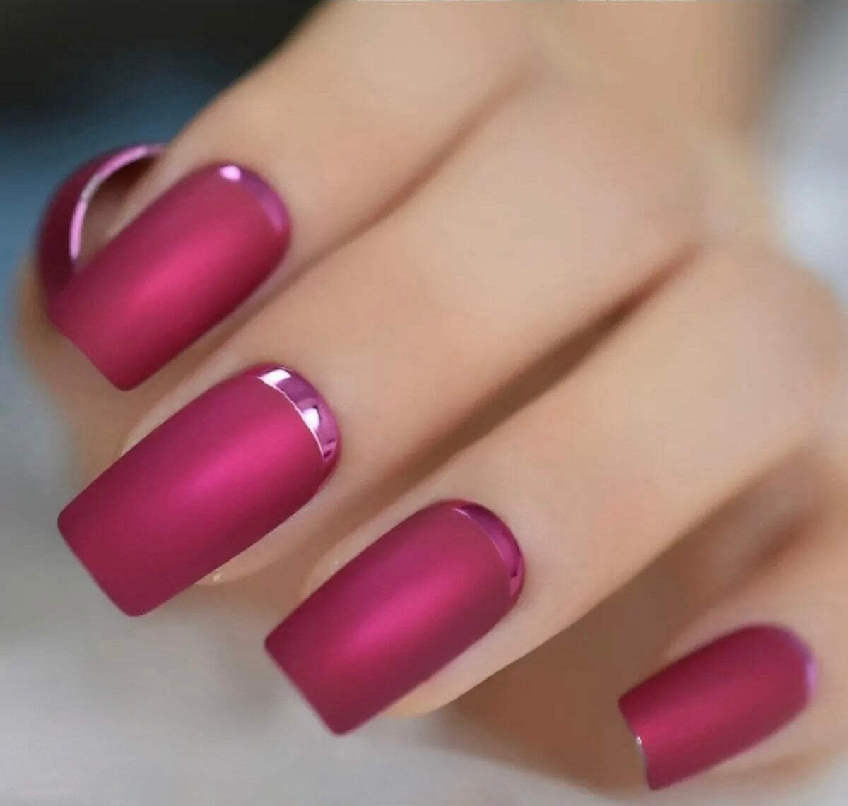 Matte Pink French Press On Nails Long Square False Glue On Tips Fake Nails Set