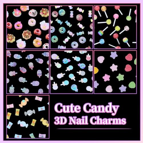 3D Candy Nail Charms for Acrylic Nails, Multi Color Lollipop Donuts Bears