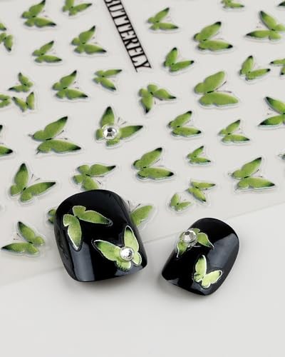 Nail Stickers – Easy-to-Apply Nail Art with Glowing & Trendy Green Butterfly